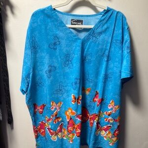Uniform Advantage Blue Butterfly Print Top